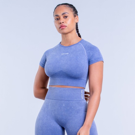 Dfyne Valkyrie Acid Wash Crop Tricko Damske Tmavo Modre | 80519MERH