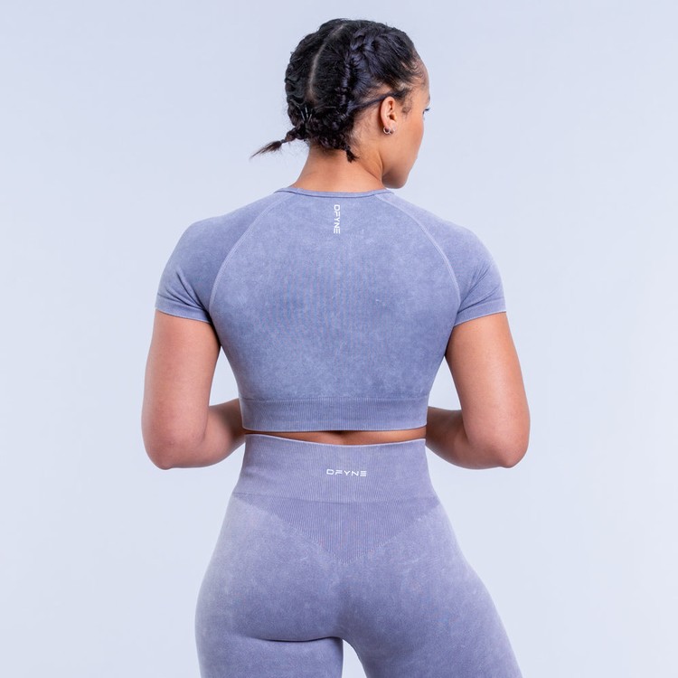 Dfyne Valkyrie Acid Wash Crop Tricko Damske Siva Biele | 62154BCVH