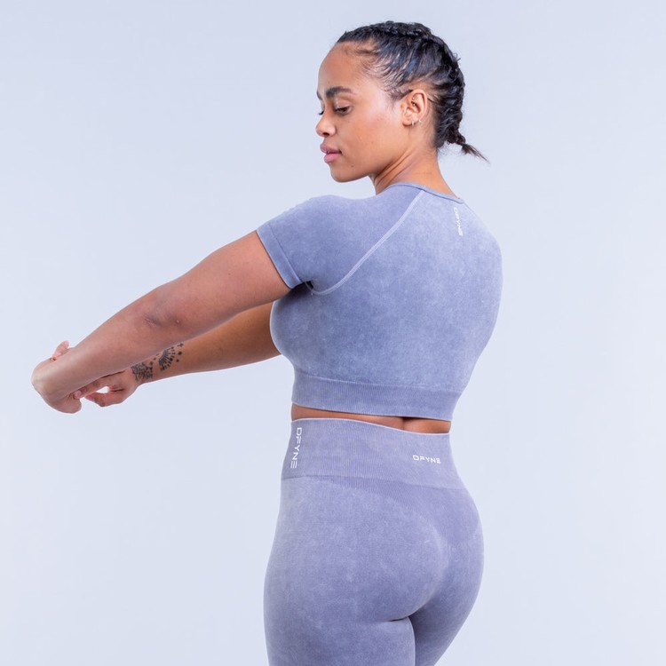 Dfyne Valkyrie Acid Wash Crop Tricko Damske Siva Biele | 62154BCVH