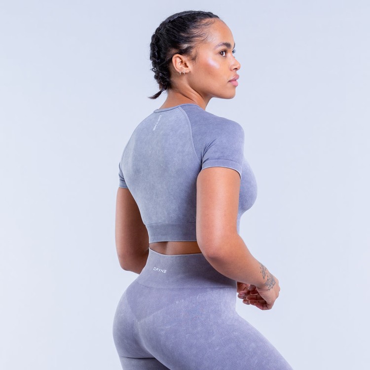 Dfyne Valkyrie Acid Wash Crop Tricko Damske Siva Biele | 62154BCVH