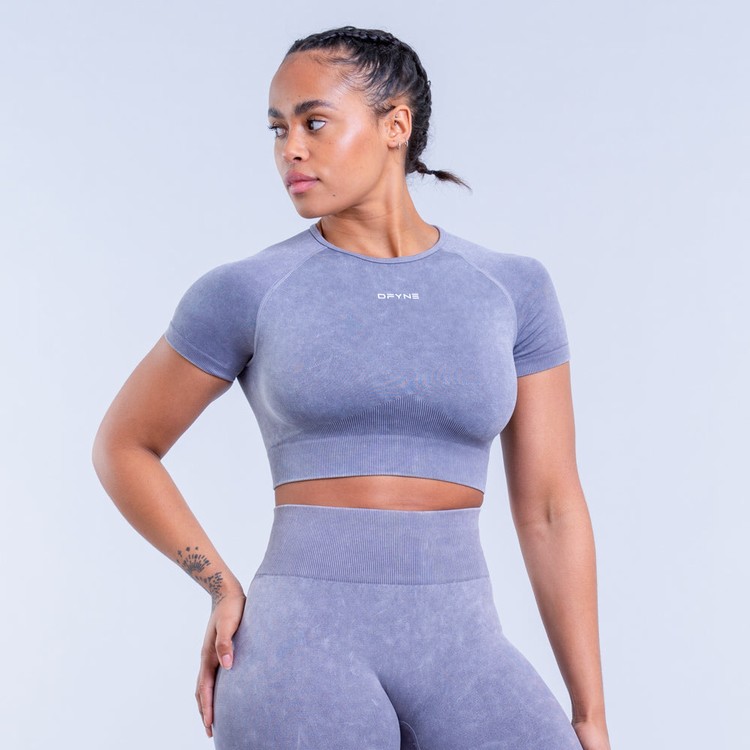 Dfyne Valkyrie Acid Wash Crop Tricko Damske Siva Biele | 62154BCVH