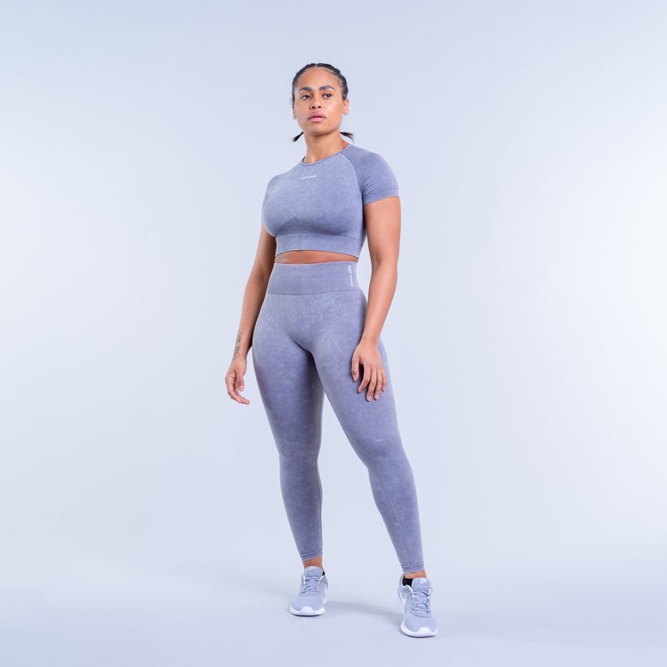 Dfyne Valkyrie Acid Wash Crop Tricko Damske Siva Biele | 62154BCVH