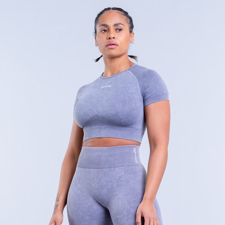 Dfyne Valkyrie Acid Wash Crop Tricko Damske Siva Biele | 62154BCVH